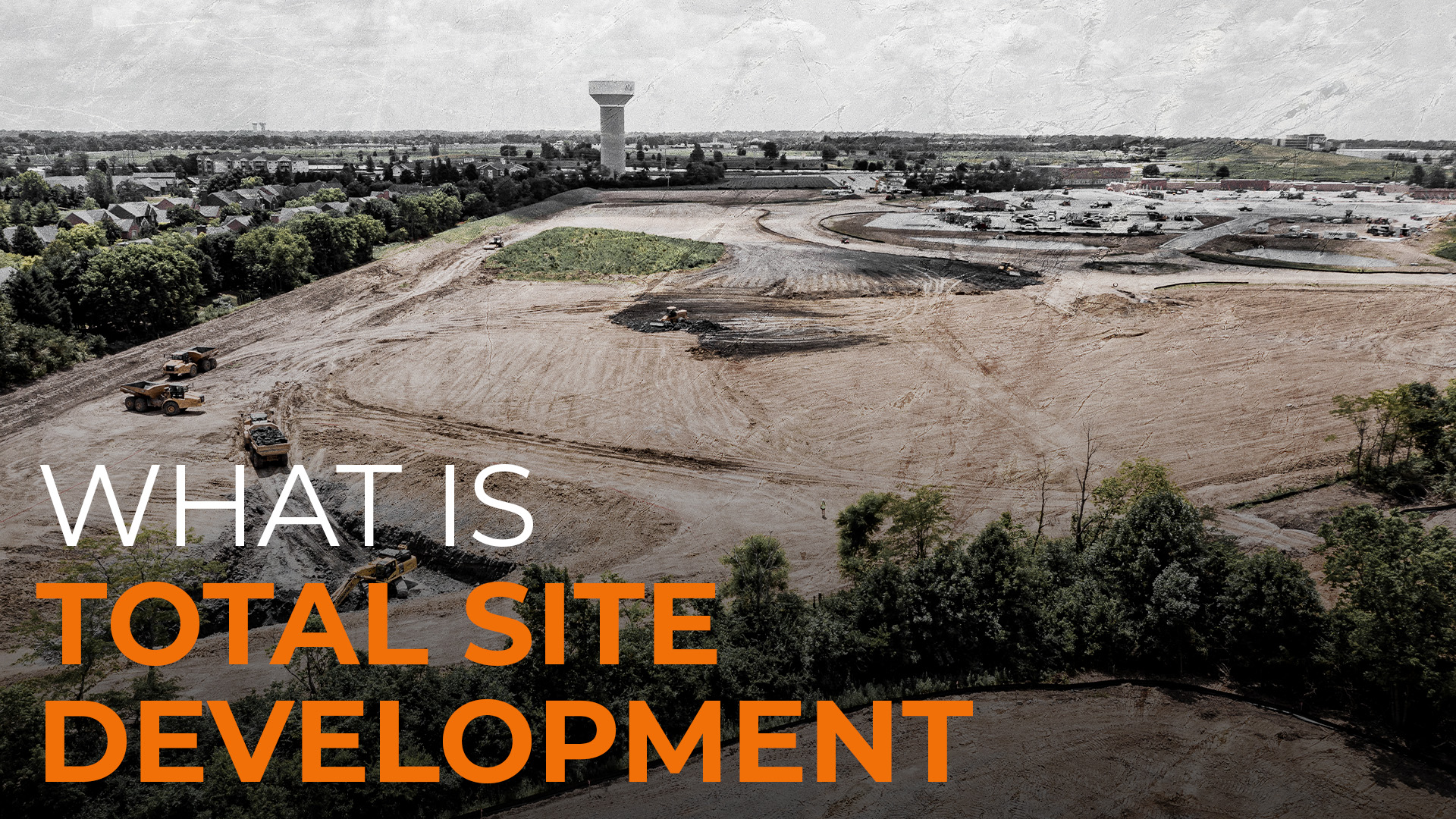 An arial view of a plot of land that has been levelled text reads what is total site development